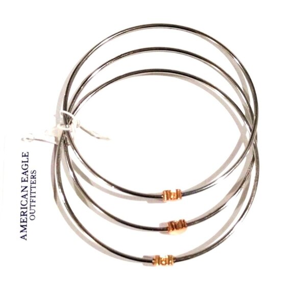 American Eagle Women's Bracelet Set – 3 Heart Bangles, Gold & Silver Jewelry - Picture 3 of 9
